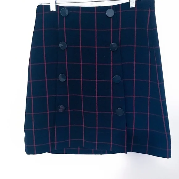 Ann Taylor LOFT Modern Button Plaid Skirt | 2 - Picture 2 of 7